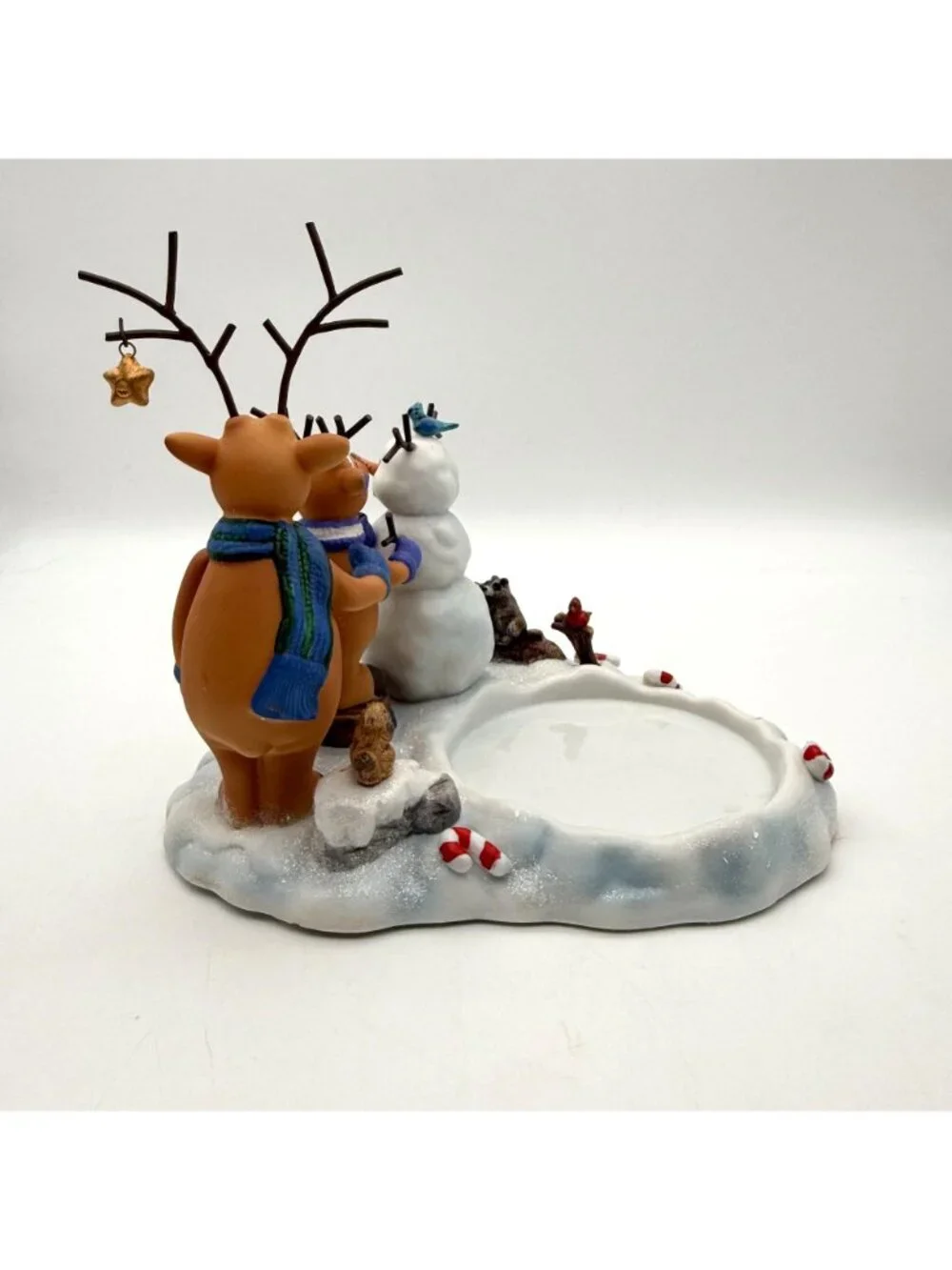 PartyLite Reindeer Snowman Scene Pillar Candle Holder Figurine w Box Pamphlet